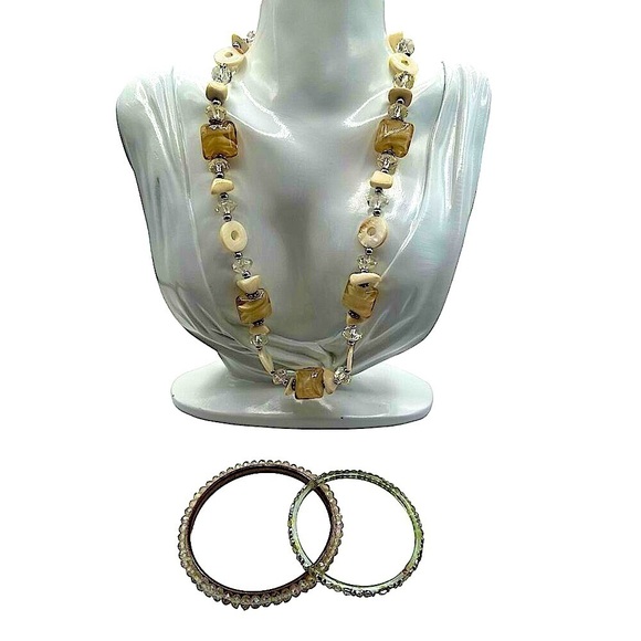Vintage Shell Necklace & Crystal Bangle Set - Boho Chic Jewelry for Women N52 - Picture 2 of 7
